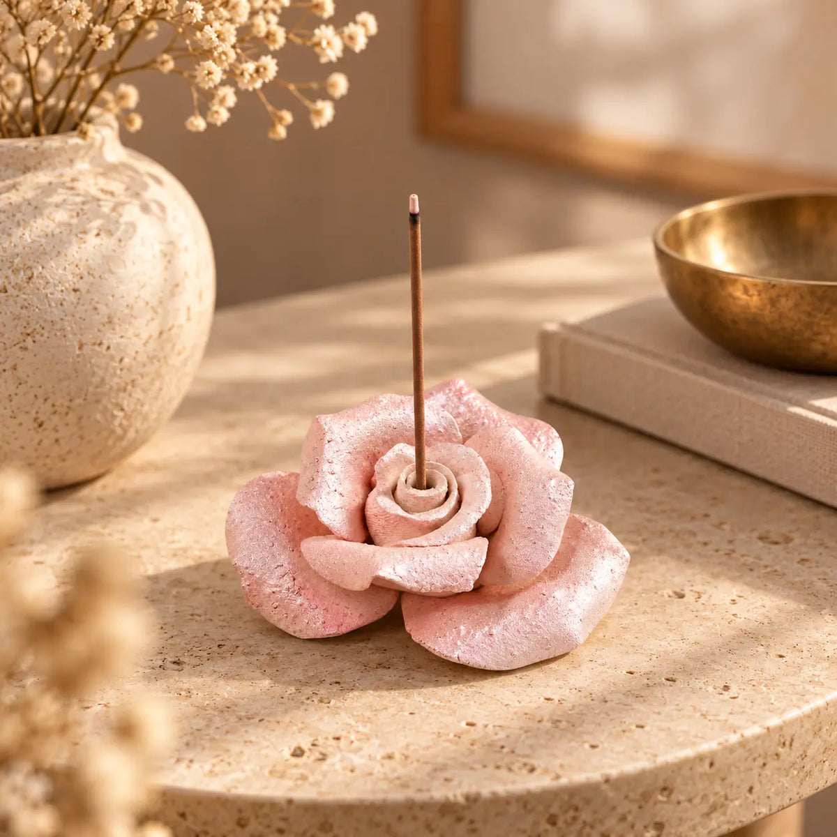 MORIVA-20261021-P006-04 | Pink Ceramic Rose Incense Holder
