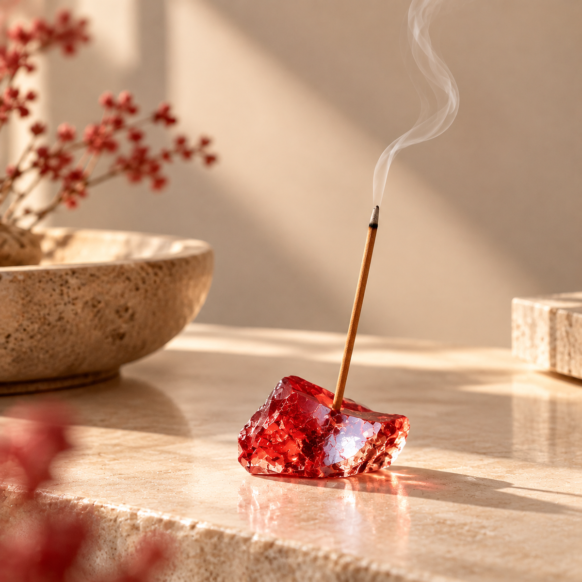 Red Crystal Incense Holder