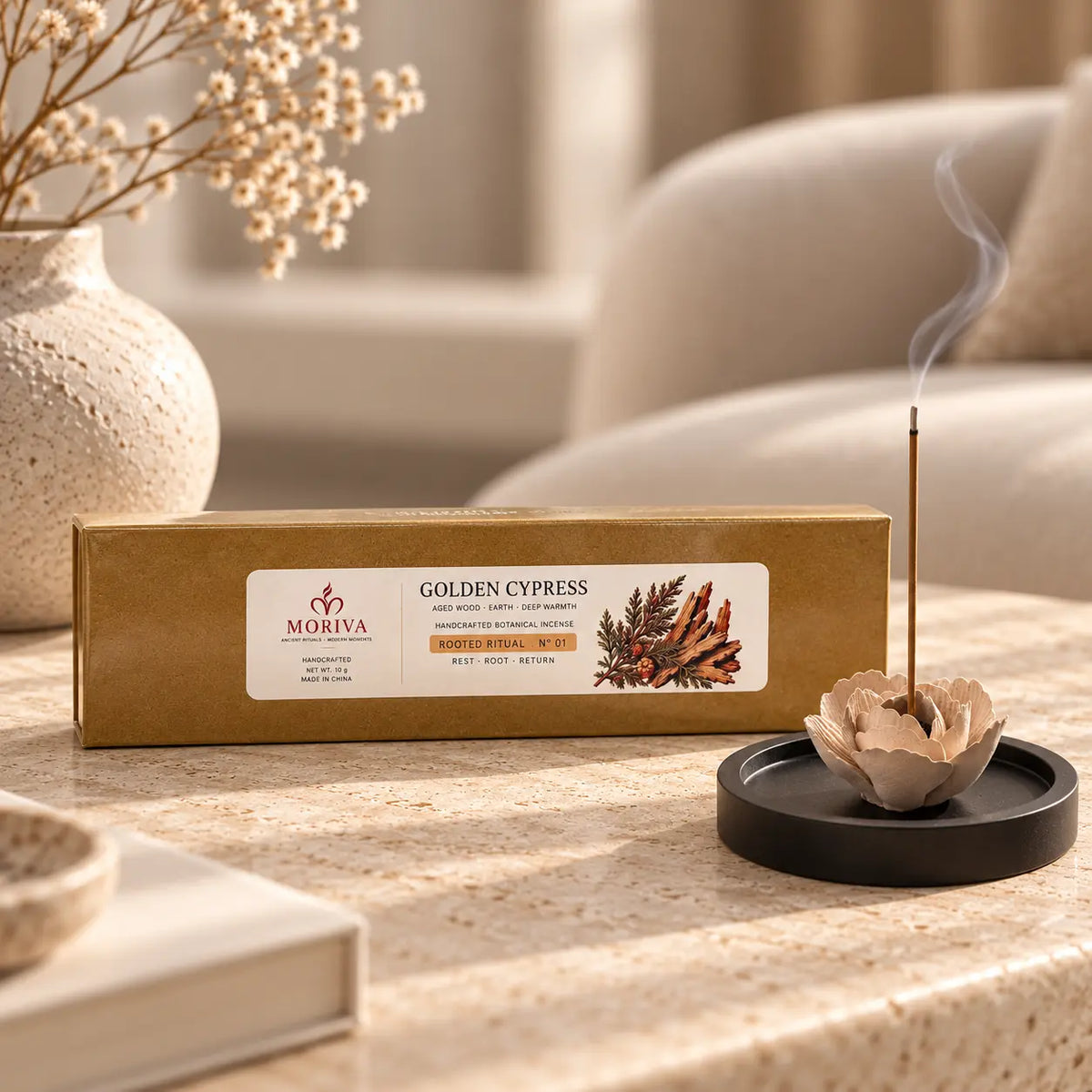 MORIVA-20261021-P007-05 | Ceramic Flower Incense Holder with Base Tray