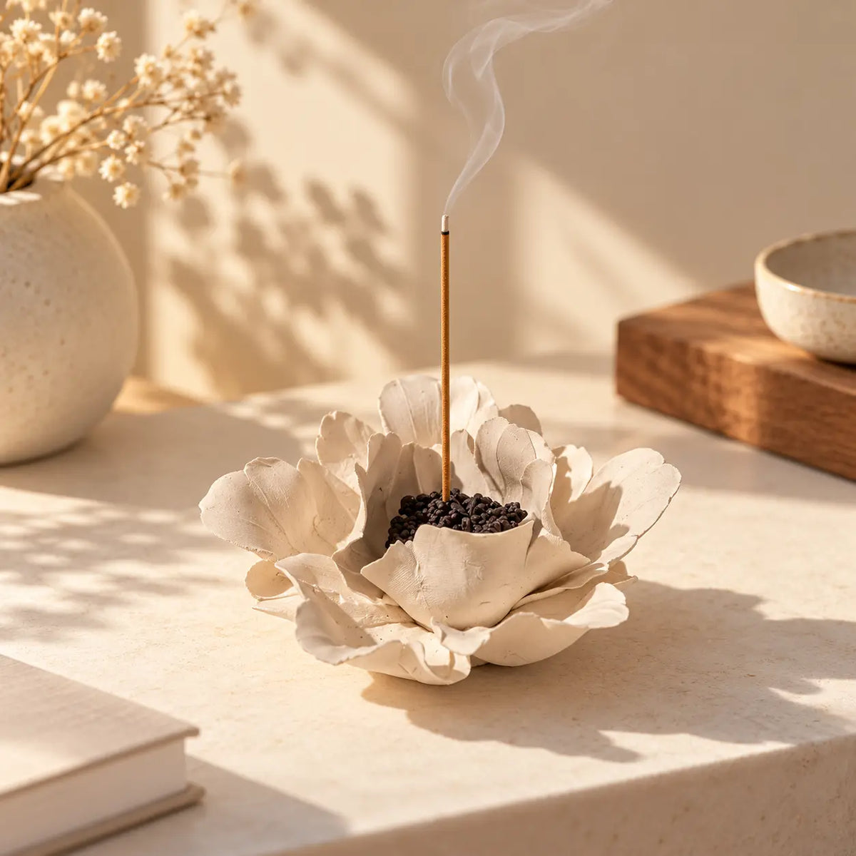 MORIVA-20261021-P005-03 | Hand-Pinched Porcelain Flower Incense Holder