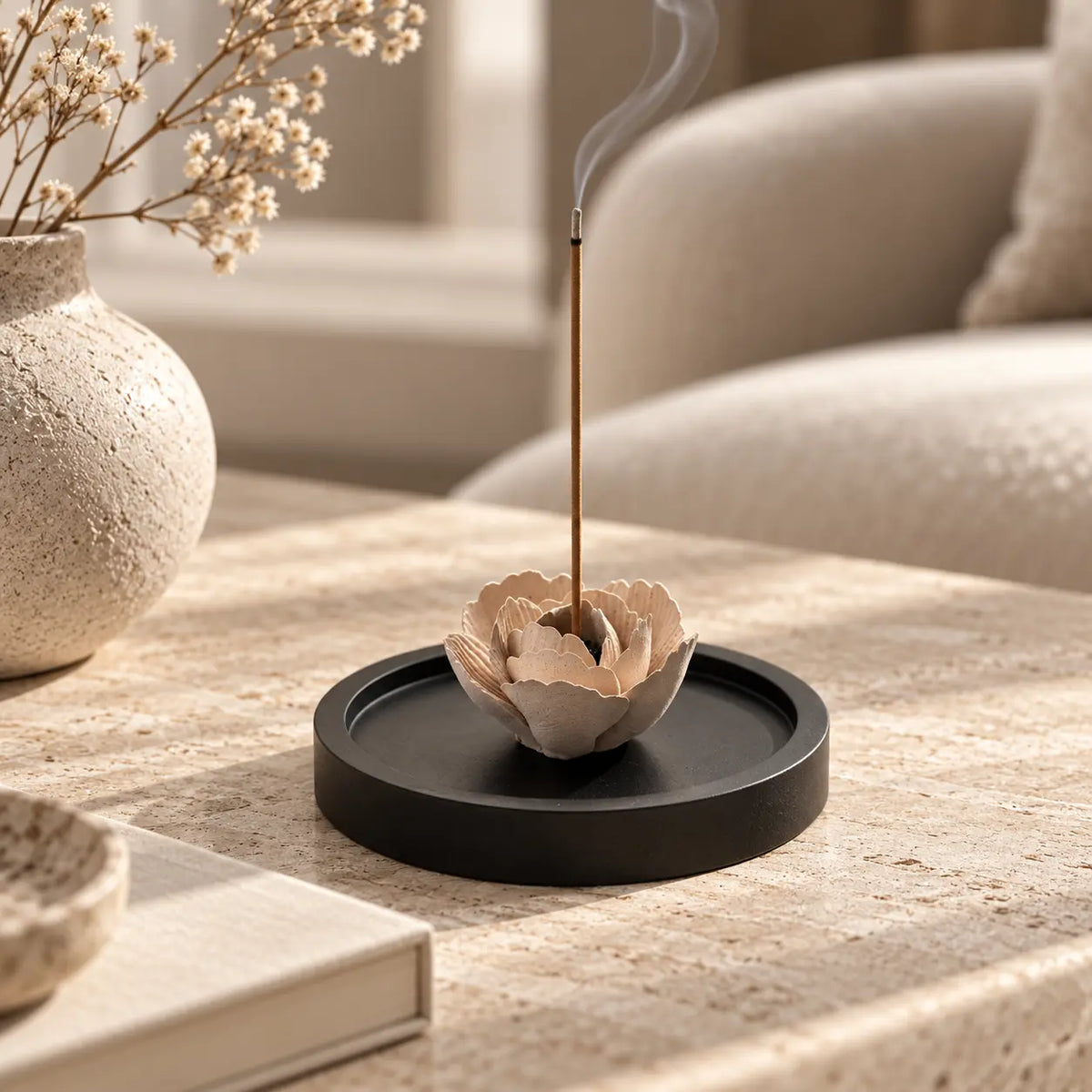 MORIVA-20261021-P007-02 | Ceramic Flower Incense Holder with Base Tray